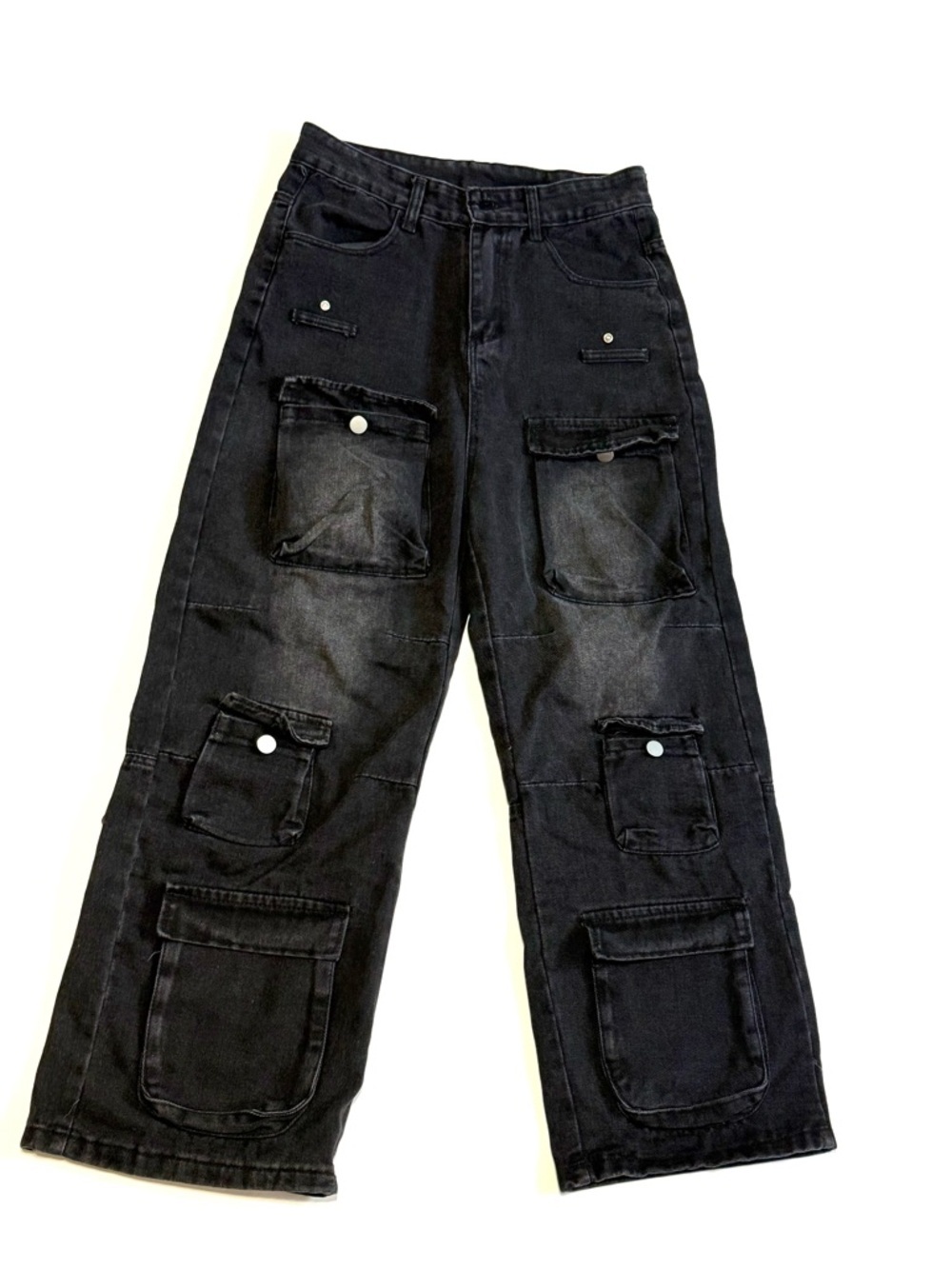 Black Cargo Pocket Wide Leg Jeans